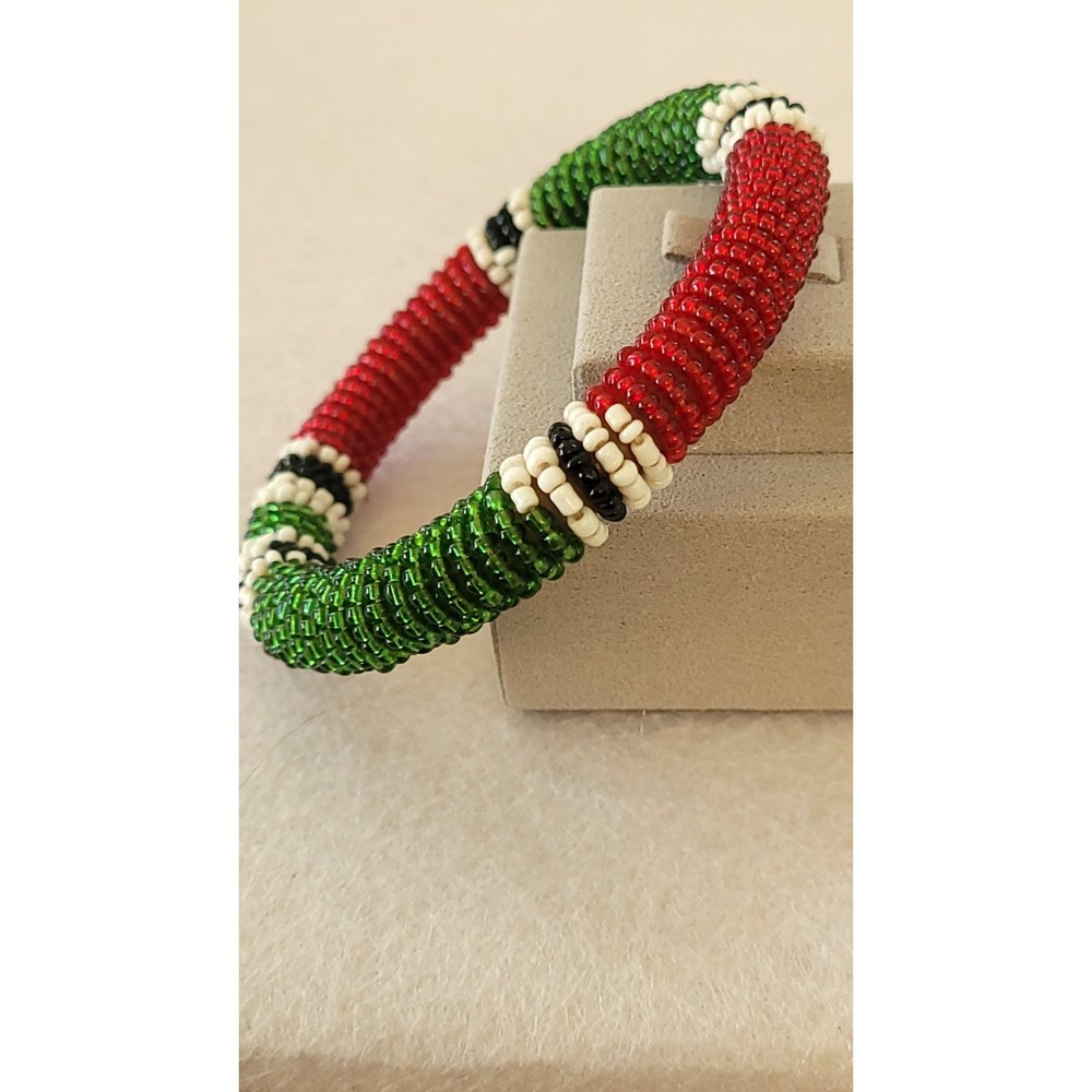 Authentic Maasai Kenya Beaded Bangle Rigid Core Wire Wrapped Kenyan Bracelet